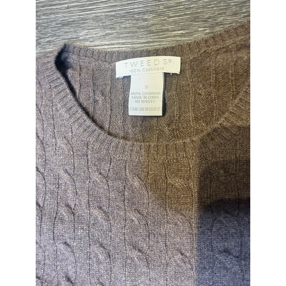 100% Cashmere Sweater V-Neck Cable Knit Brown Tweeds Womens Size S Preppy - Picture 2 of 6